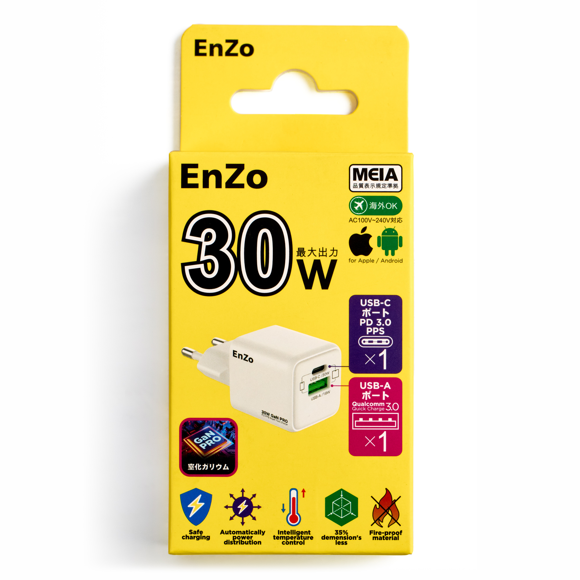 Сетевое зарядное устройство EnZo GaN PRO USB Type-C+A 30W PD/QC белый W30-1C1A