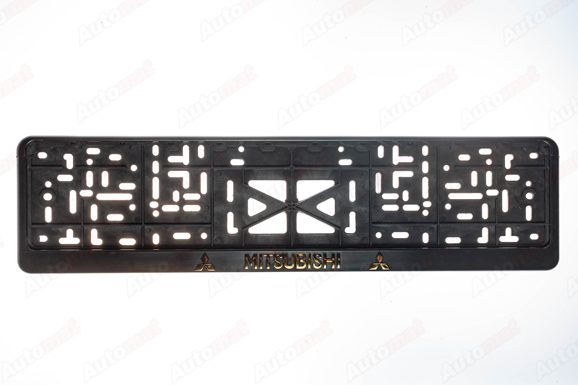 Рамка номера пластмасовая, с защелкой, тиснение Золотом MITSUBISHI (черная)