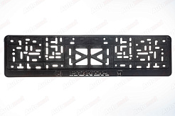 Рамка номера пластмасовая, с защелкой, тиснение Серебром HONDA (черная)