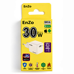 Сетевое зарядное устройство EnZo GaN PRO USB Type-C 30W PD/QC белый W30-1C